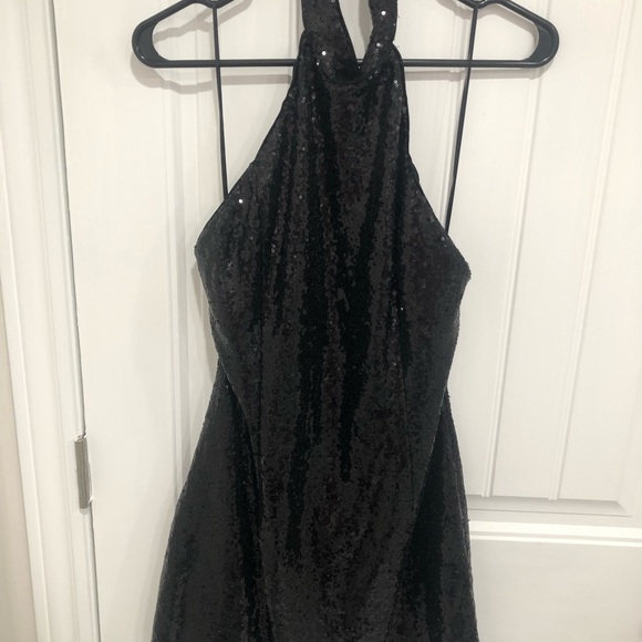 Halter Back Open Sequin Dress in Black from Dynamite - Picture 3 of 4